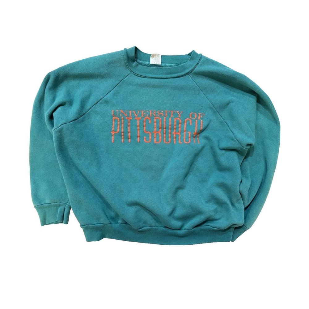 Vintage 90s University Of Pittsburgh Sweatshirt Mens MED Teal‎ NCAA Streetwear - Picture 2 of 6